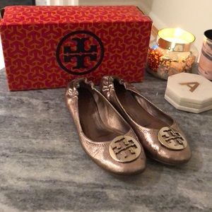 Tory Burch Metal Luna Silver Flats
